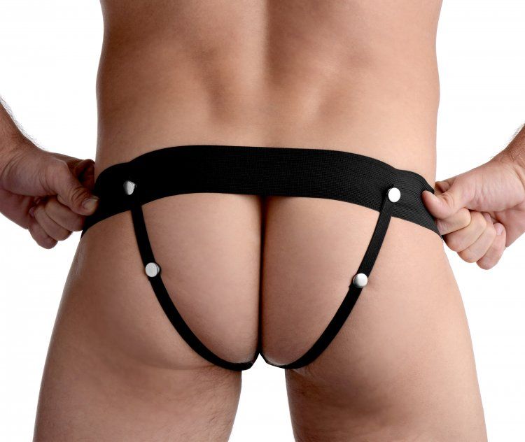 Pump up this hard cock and enjoy a swollen, hot rod to pound... Master Series - Pumper Inflatable Hollow Strap-On - Black photo-4