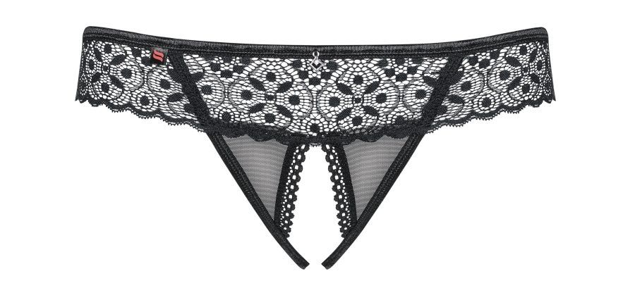 Wanna spice up a romantic evening with your lover? This naug... Obsessive - Shibu Crotchless Thong - Black - L/XL photo-10