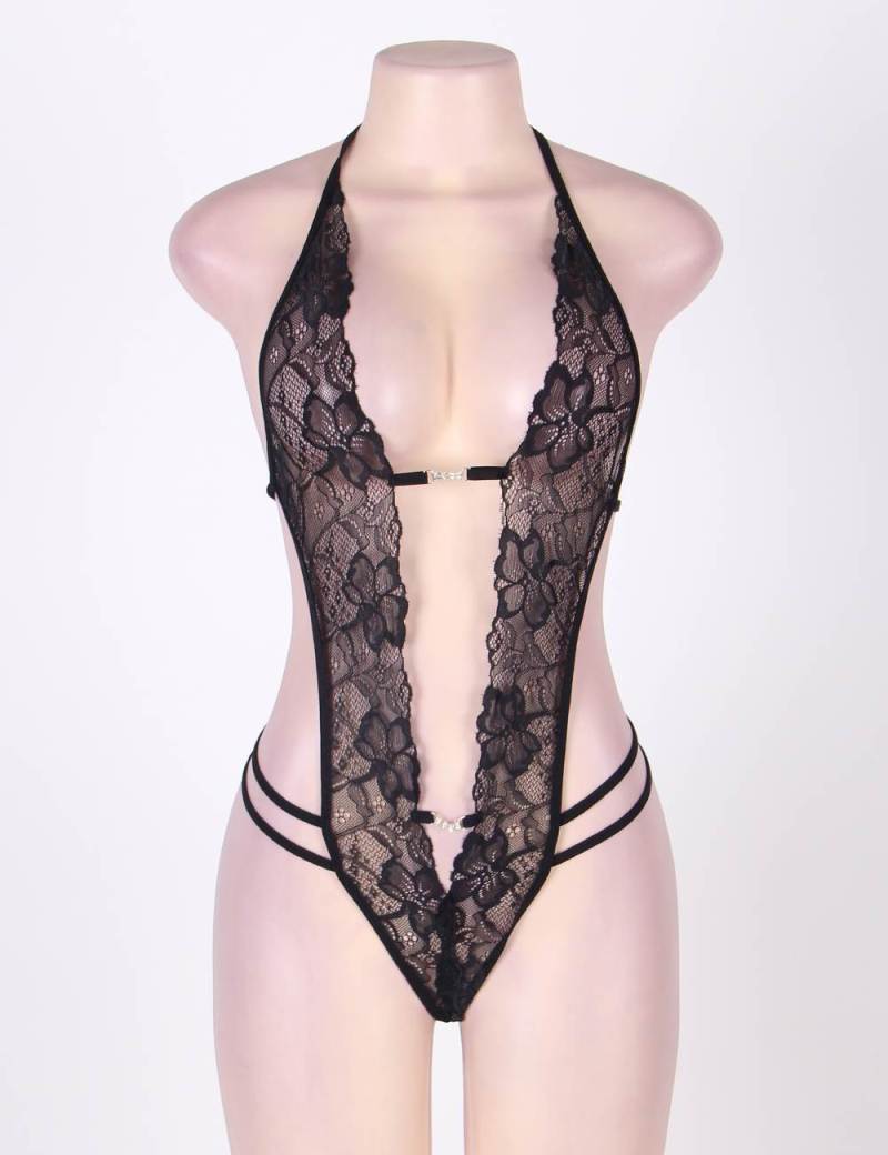 Crotchless Lace Teddy With Rhinestone
Material &... Ohyeah - Crotchless Lace Teddy w Rhinestone - Black photo-3