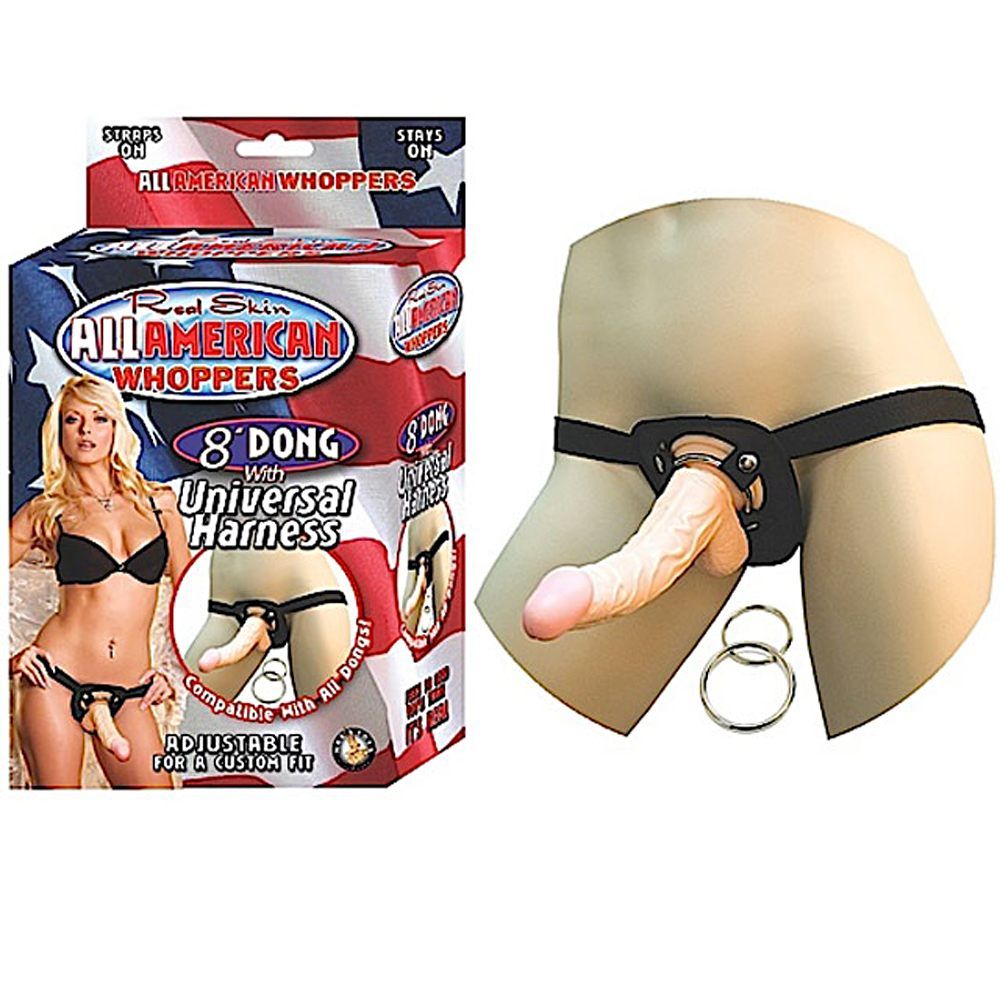 Combining Nasstoy's powerful, excitingly shaped 8 inch W... Nasstoys - All American Whoppers Vibrating 8″ Dong W/Universal Harness - Flesh photo-9