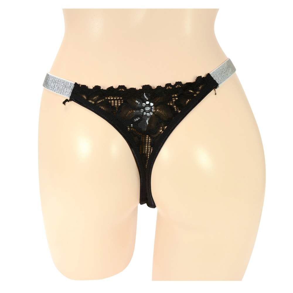 NPG - P122 Floral Lace Thong - Black photo-2