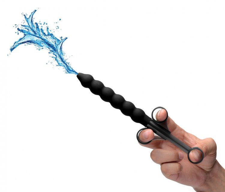 Deep lube application meets pleasure with this 6 bulb lube l... CleanStream - Beaded Silicone Lube Launcher - Black photo-2