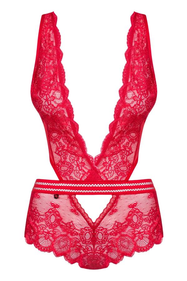 Obsessive - 853-TED-3 蕾丝连身衣 - 红色 - S/M 照片-7