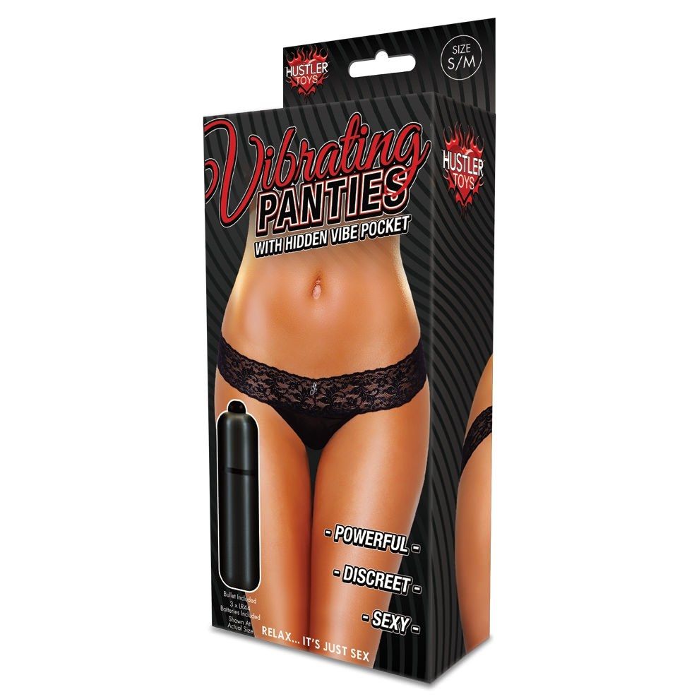 Hustler Lingerie's Vibrating Lace Thong features a power... Hustler - Vibrating Lace Thong - Black - SM photo-4