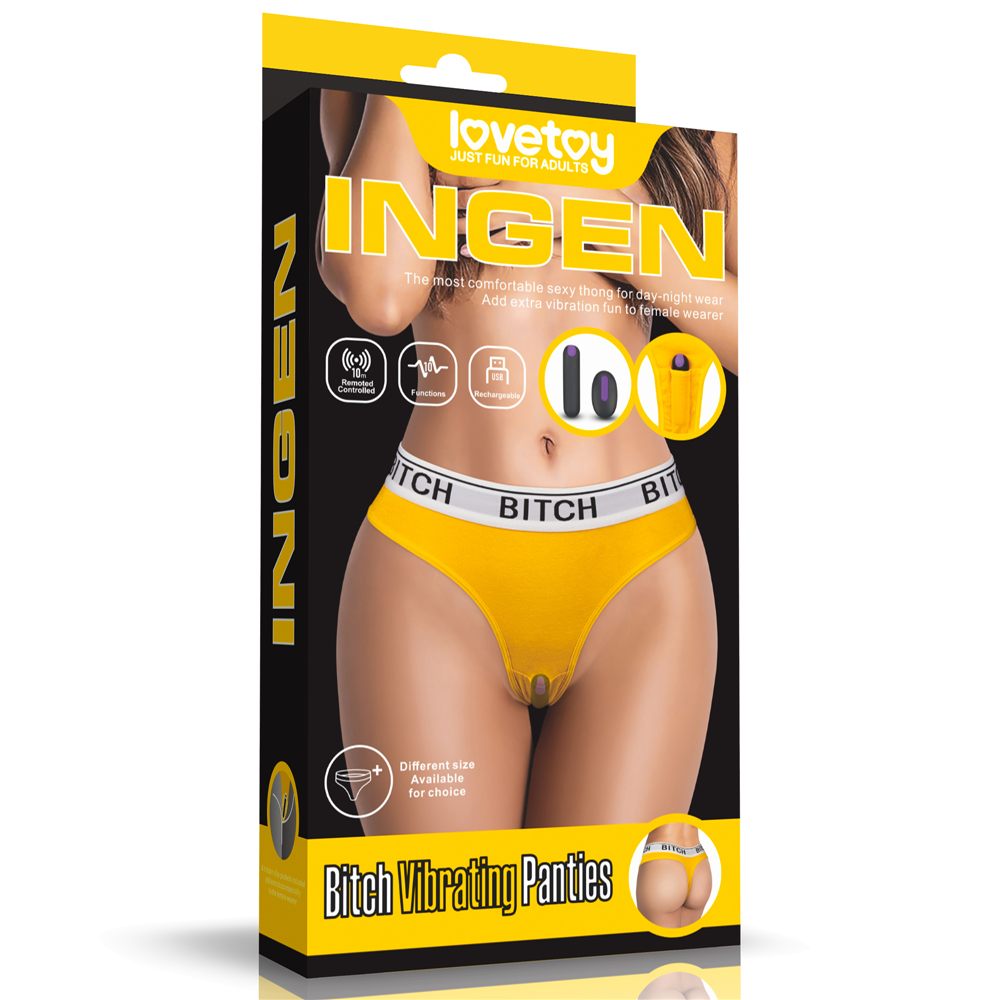 Sexy bitch thong with a remote controlled rechargeable bulle... Lovetoy - Bitch Vibrating Panties L - Yellow photo-19