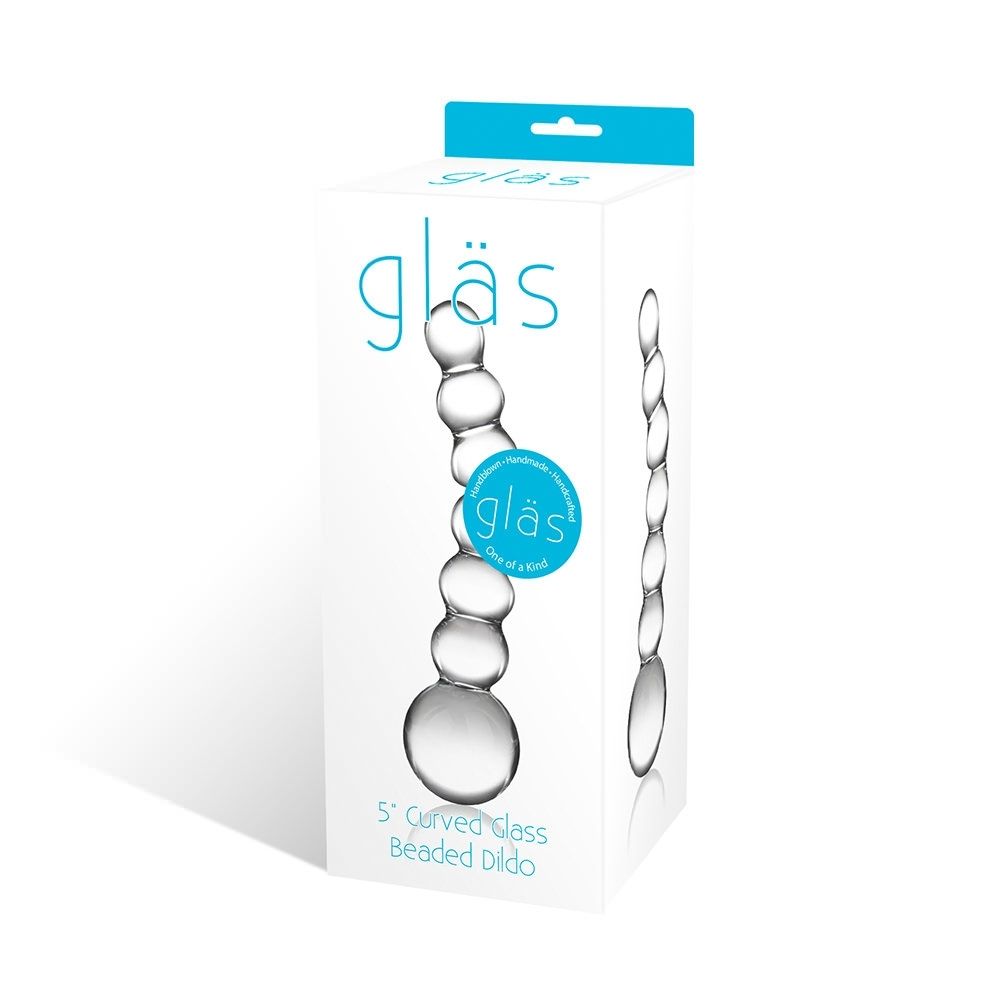 The Curved Glass Beaded Dildo from gläs is an artisinally cr... Glas - 5″ Curved Glass Beaded Dildo photo-2