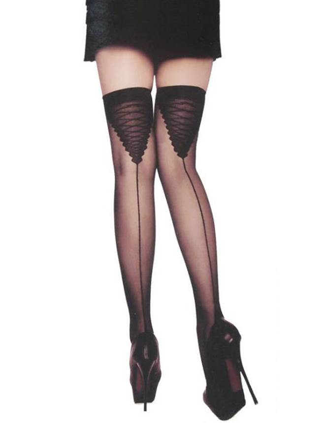 Ohyeah - Sheer Lace Stocking - Black photo