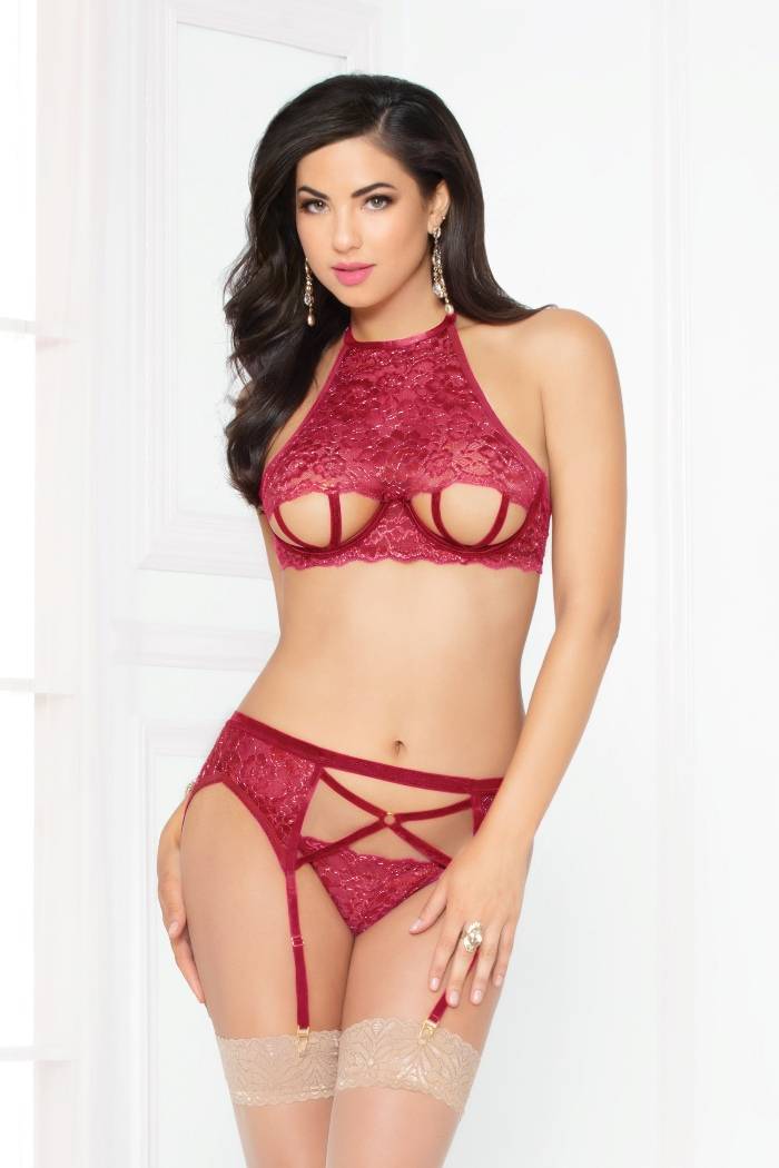 STM - High Society Halter Bra Set - Wine - M photo