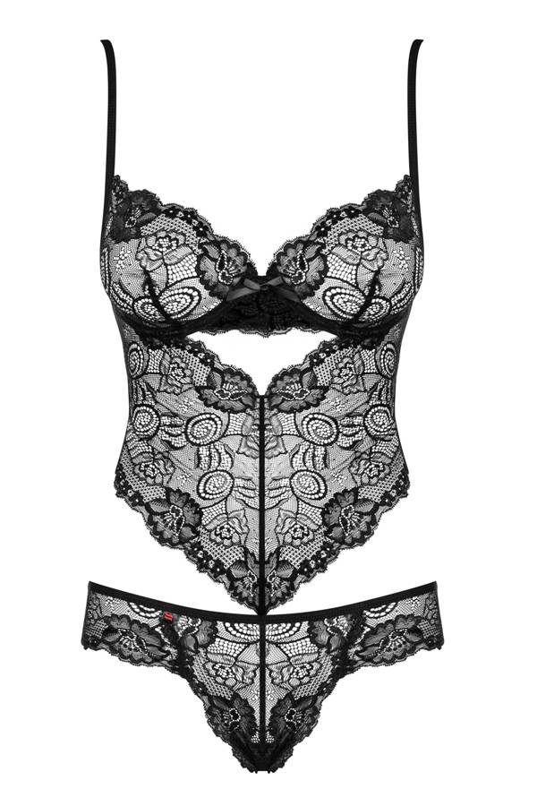 Sexy lace in a super-new design? Tonight, you’re gonna be th... Obsessive - Alluria Teddy - Black - S/M photo-7
