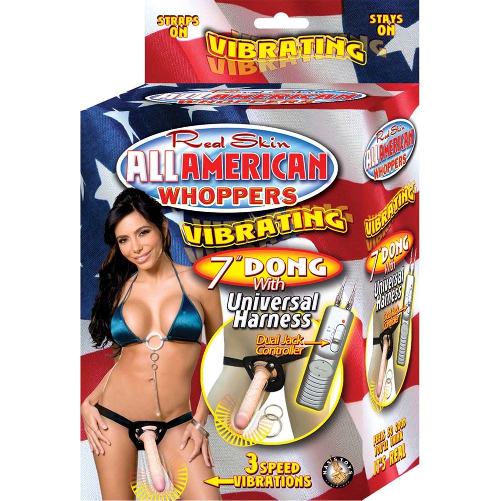 Combining Nasstoy's powerful, excitingly shaped 7 inch W... Nasstoys - All American Whoppers Vibrating 7″ Dong W/Universal Harness - Flesh photo-13