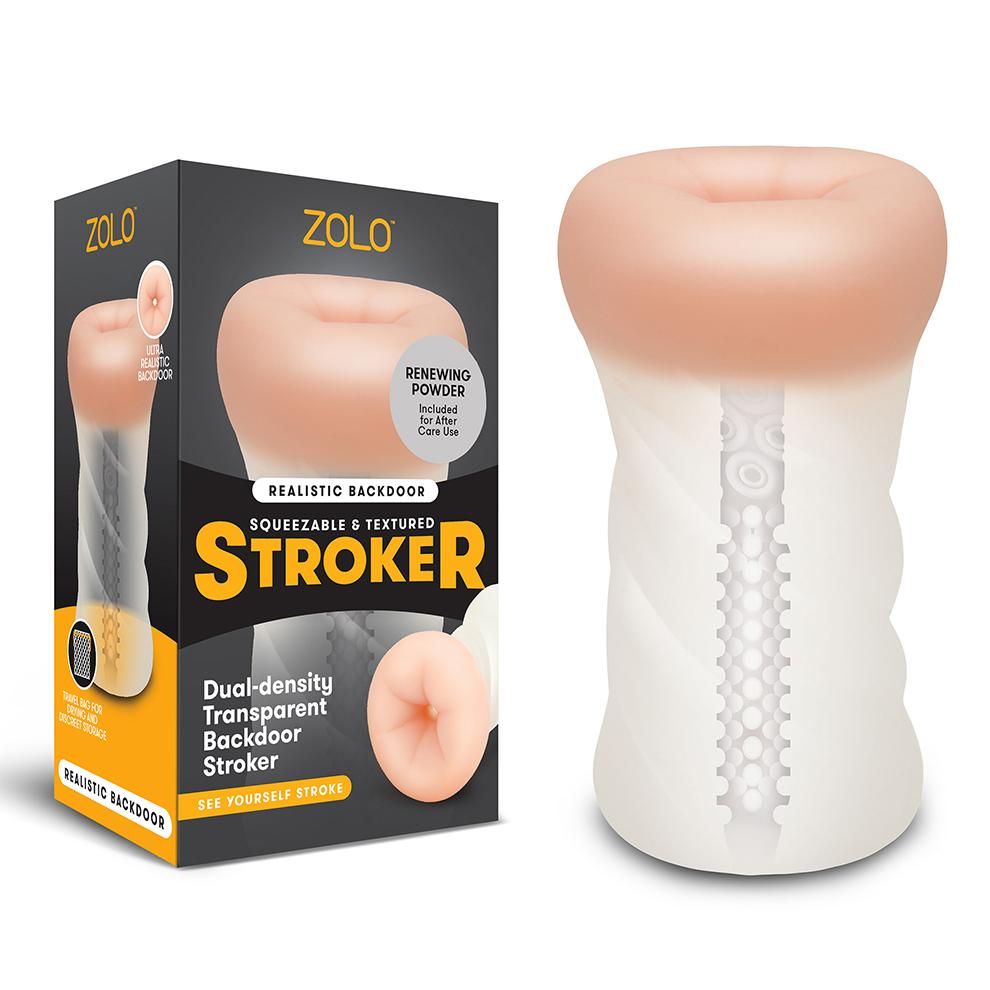 The ZOLO Squeezable & Textured Strokers are dual-density tra... Zolo - Backdoor Squeezable Transparent Stroker photo-3