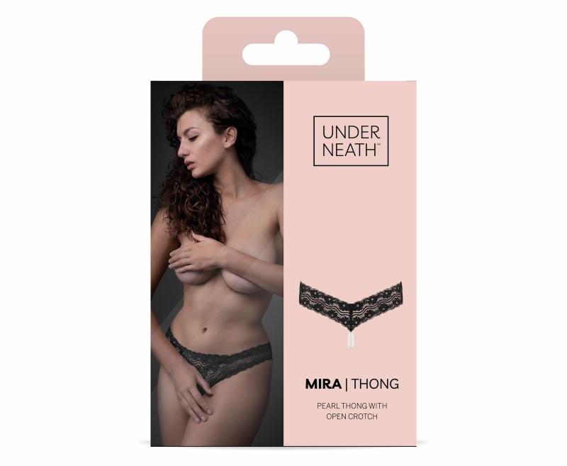 This sexy G-string is crotchless and has a nice pearl chain.... Underneath - Mira Crotchless G-String w Pearl - Black - S/M photo-5