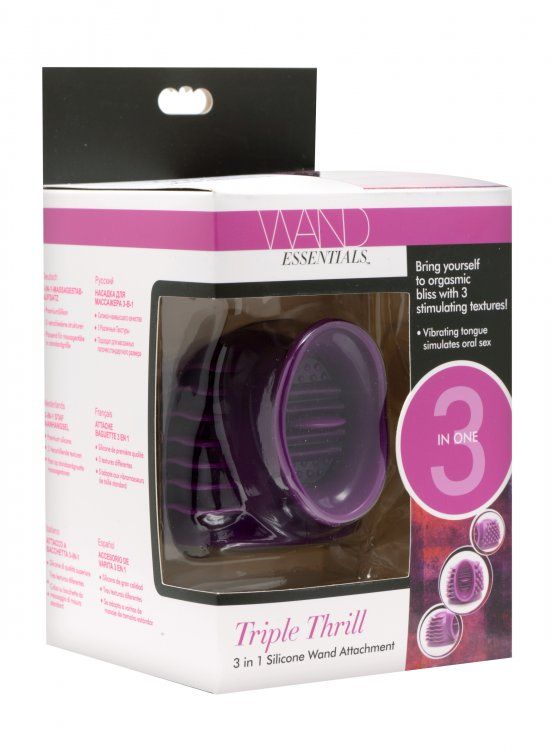 Discover new pleasure sensations with your powerful massage ... Wand Essentials - Triple Thrill 3 in 1 Silicone Wand Attachment - Purple photo-6