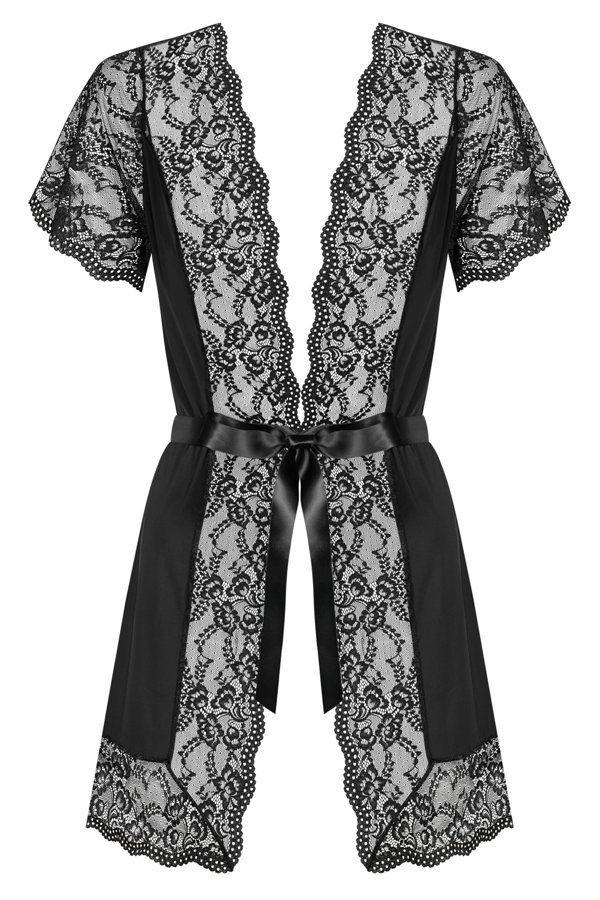 Wrap your body with delicate of lace and softness of nice in... Obsessive - Luvae Peignoir - Black - L/XL photo-7
