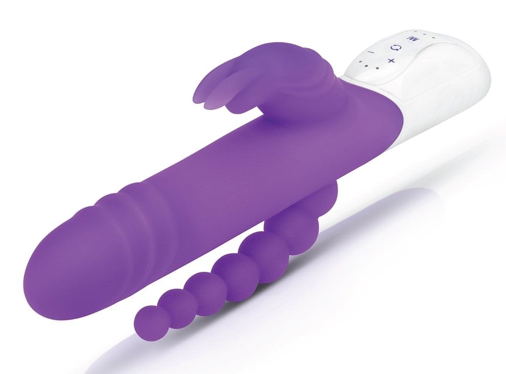 Rabbit Essentials - 7種功能後庭串珠可轉動兔子震動棒 - 紫色 照片-3