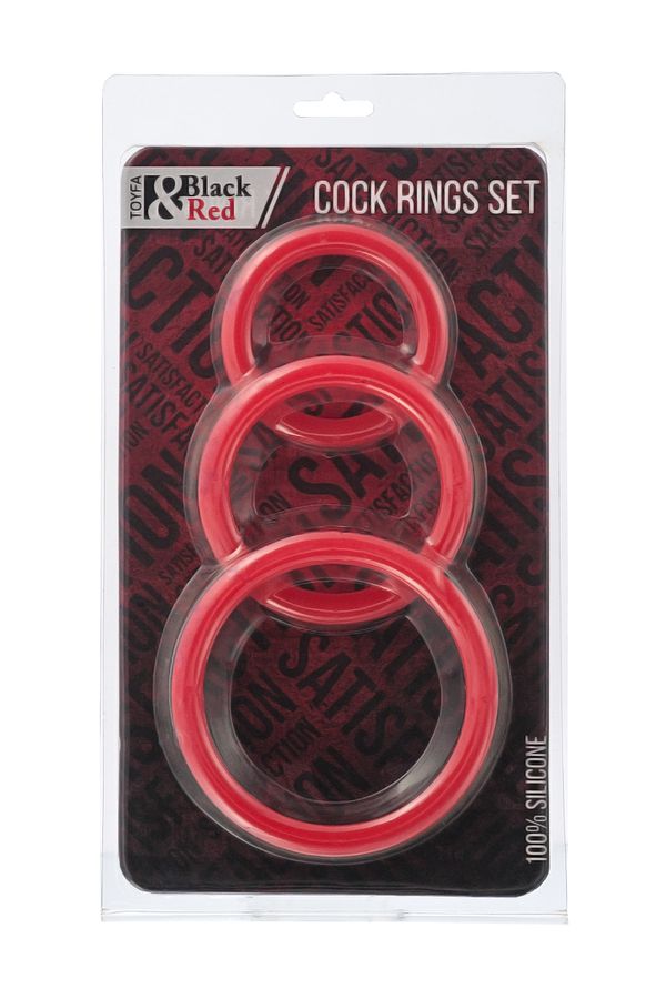At first sight this is a very simple set, but don't rush... Black&Red - Cock Rings Set - Red photo-2