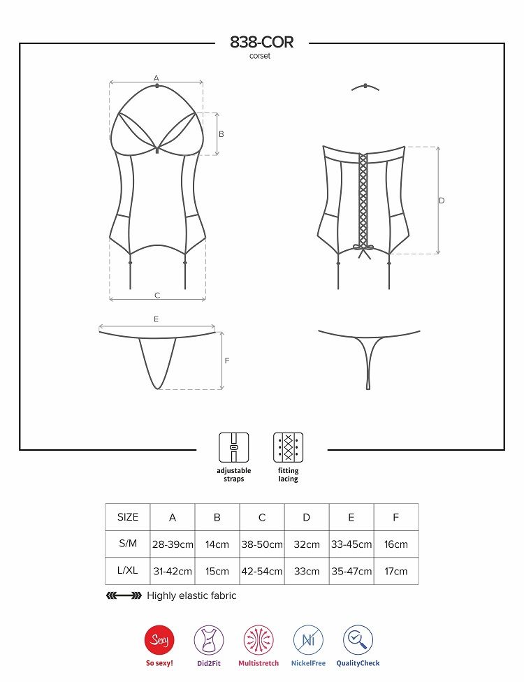 Obsessive - 838-COR-3 Corset & Thong - Red - S/M photo-9