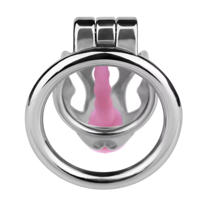 FAAK - Metal Chastity Cage 312 w Catheter M - Pink photo-2