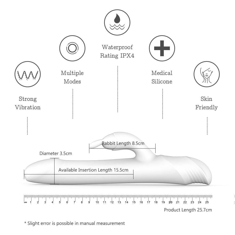 This dual-action rabbit vibe rotates and thrusts on your G-s... Drywell - Rotating & Thrusting Rabbit Vibrator - White photo-10