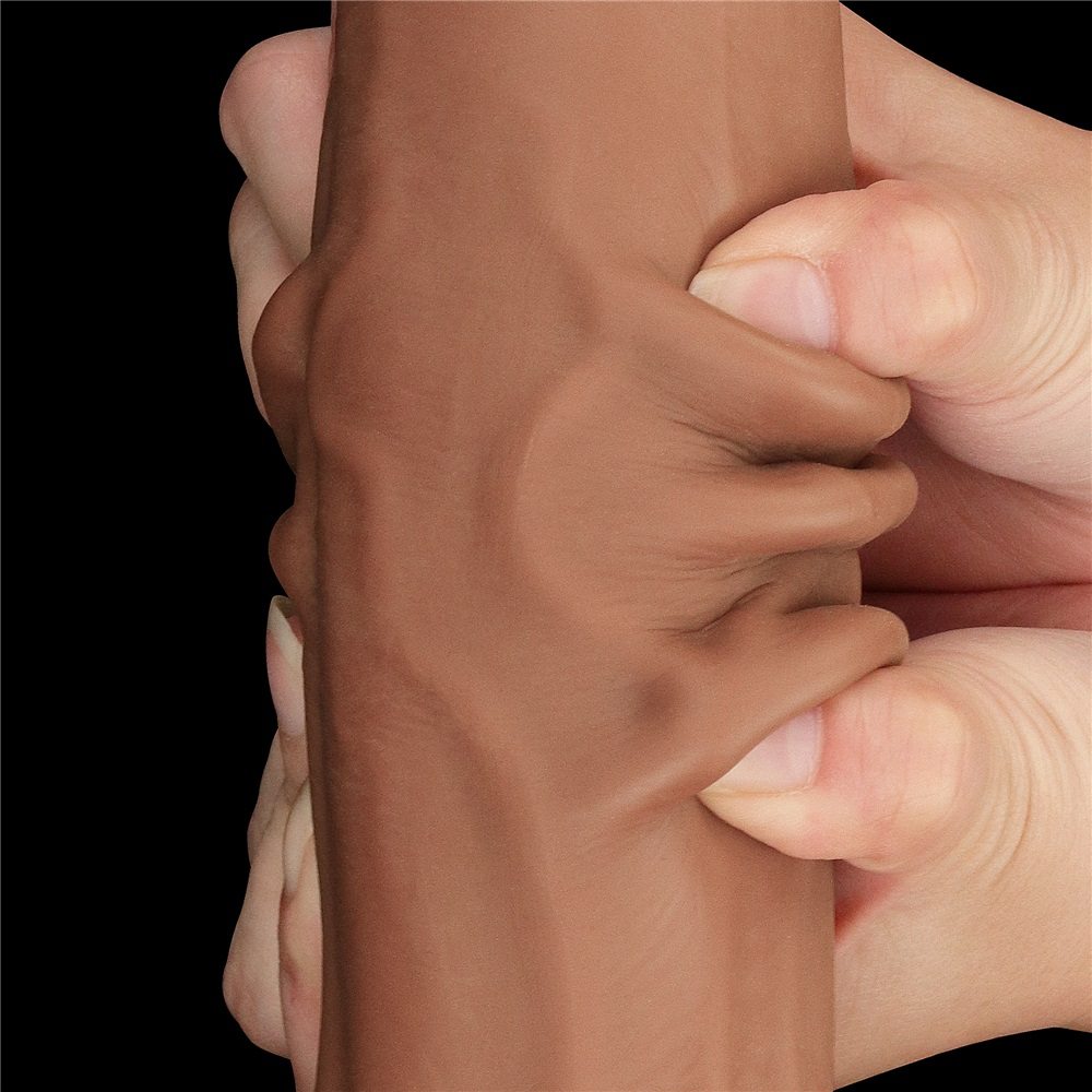 Made of realistic dual-layer sliding-skin material for Iifel... Lovetoy - 11.5" Sliding Skin Dildo - Brown photo-3