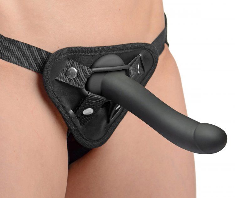 This curved silicone vibe has a smooth shaft, arched cock he... Strap U - Onyx Vibrating G-Spot Dildo - Black photo-3