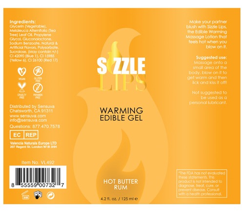 Sensuva - Sizzle Lips Butter Rum Warming Gel - 125ml photo