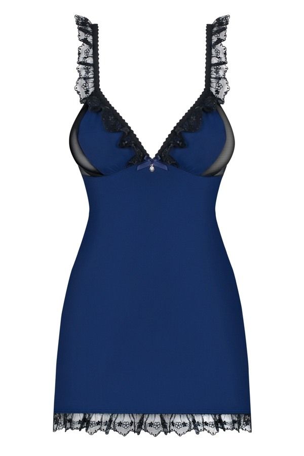 Something special is right here and it wants to be yours. Wh... Obsessive - 825-CHE-6 Chemise & Thong - Navy Blue - L/XL photo-7