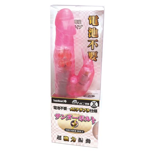No needs battery.
Use AC adapter.
Powerful vibration 6V
It... ToysHeart - Rechargable Thunder Bolt Rabbit - Clear Pink photo-3