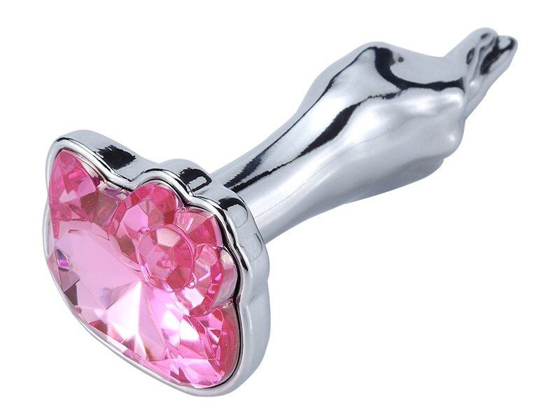 Silver palm anal plug with Kitty cat head bottom finished MT - Kitty Gem Anal Hand Plug M-size - Pink photo-2