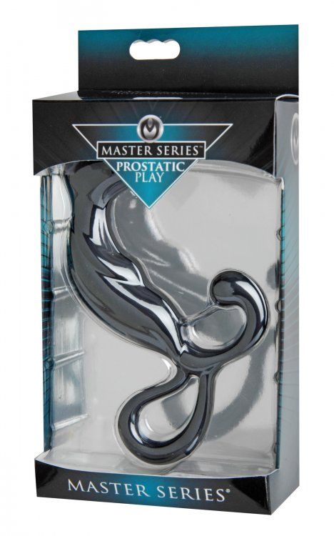 This bumpy silicone toy is body safe and curved to please. T... Prostatic Play - Pathfinder Silicone Prostate Plug w Angled Head - Black photo-3