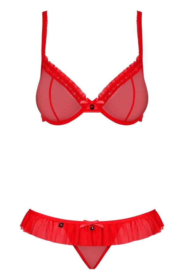 This flirtatious set wants to come to you, get out of the bo... Obsessive - 827-SET-3 Set 2-pcs - Red - S/M photo-7