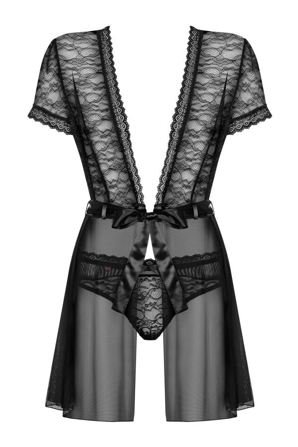 Obsessive - Swanita Robe & Panties - Black - L/XL photo