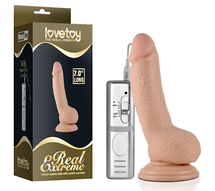 Mimicking the shape and hardness of a real erection, this ul... Lovetoy - 7" Real Extreme Vibrating Dildo - Flesh photo-6