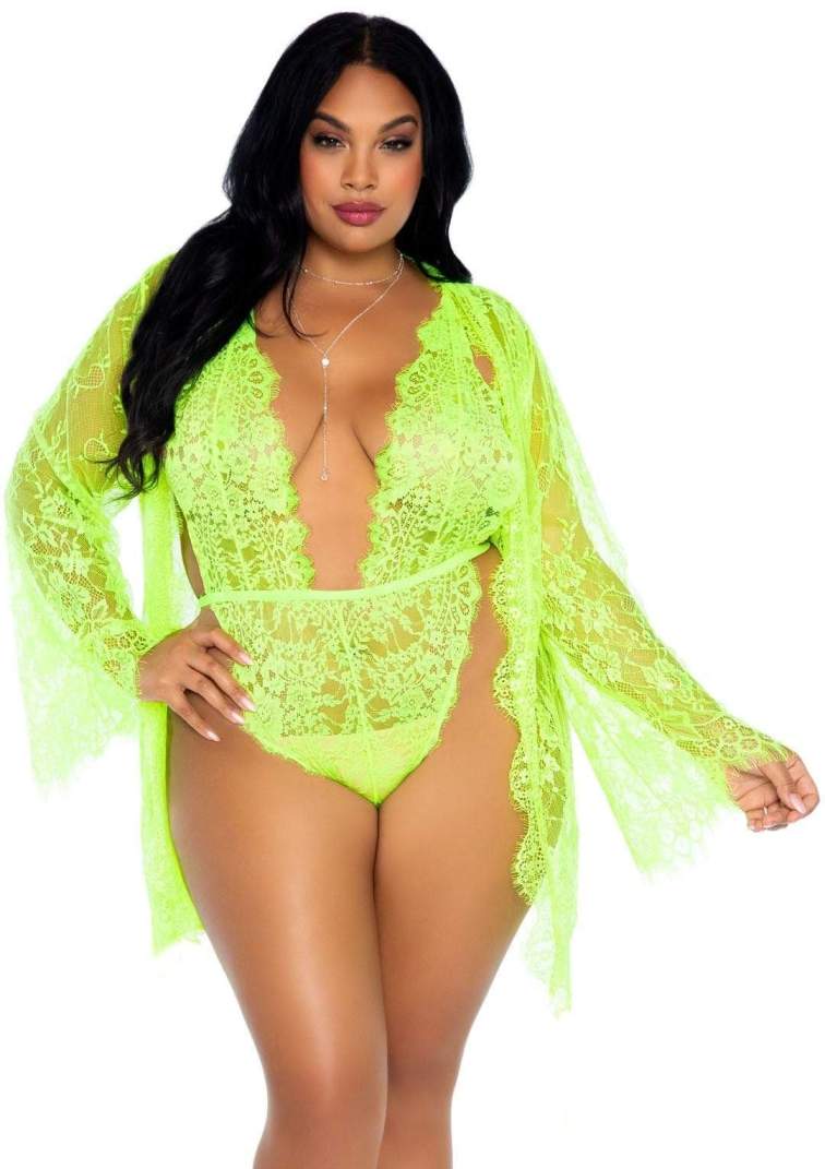 Leg Avenue - Love Affair Robe & Teddy Set - Lime - 1X-2X photo
