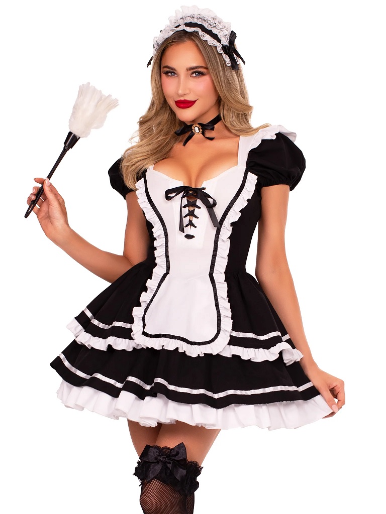 Serve looks - and a little sass - in the 4 PC Maid to Flirt ... Leg Avenue - Maid to Flirt Costume - Black - L photo-3