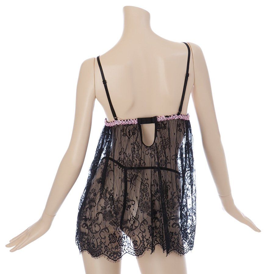 Bust part is rugged mesh frills. Even people who do not have... Costume Garden - GB-359 Lace Negligee with Panties - Black photo-4