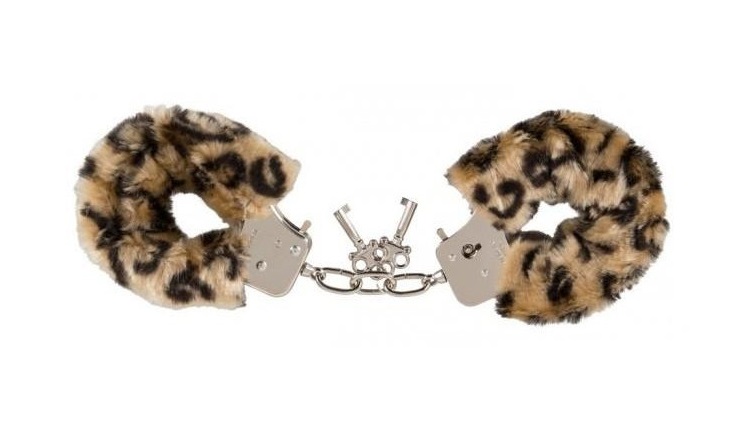 Metal love shackles with leopard fur for sexual games. The h... Orion - Hand Schellen Fur Cuffs - Leo photo-2