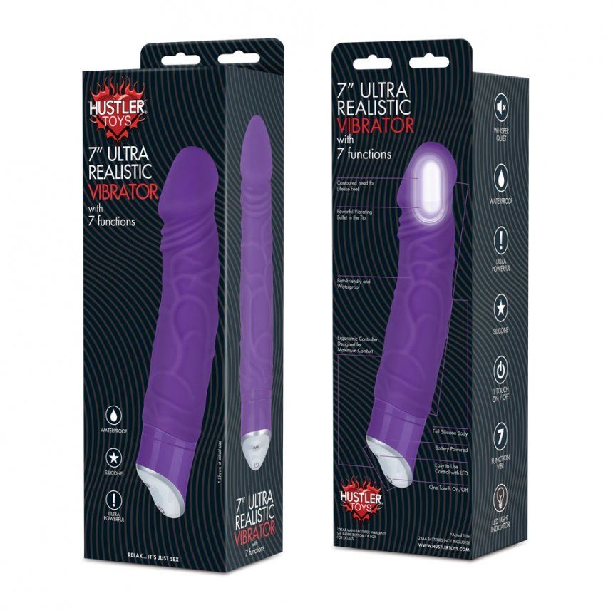 Add some style to your toy box with this hot pink 7” Ultra R... Hustler - 7″ Ultra Realistic Vibrator With 7 Functions - Purple photo-3