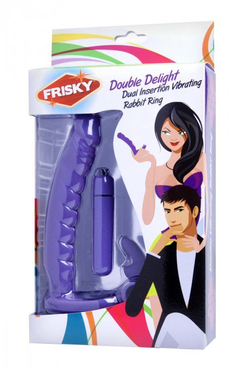 Prepare to experience pure delight! The innovative design of... Frisky - Dual Delight Vibrating Rabbit Cock Ring - Purple photo-4