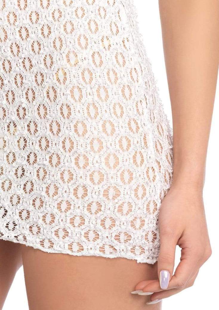 2 PC. Lace mini dress with lace up front and g-string. Leg Avenue - Lace Up Front Mini Dress Set - White photo-5