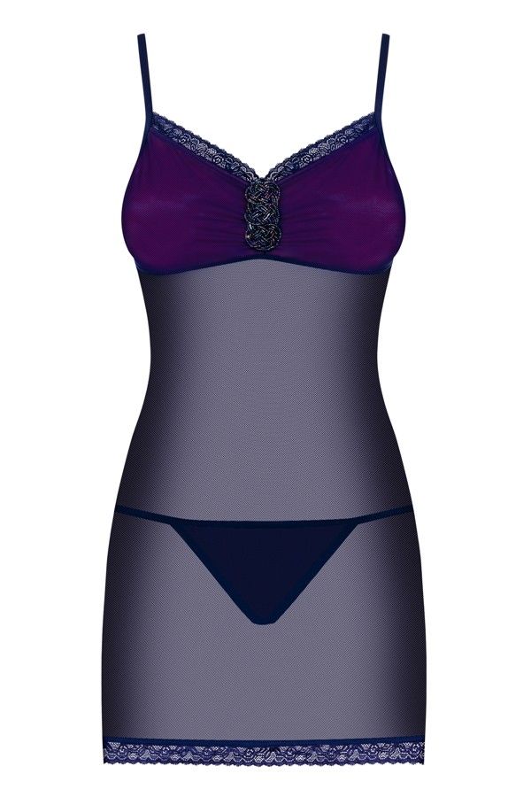 There’s a delicious evening ahead of you! How does it feel? ... Obsessive - Suella Chemise & Thong - Navy Blue - S/M photo-7