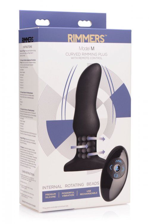 Curved to target the P-spot or, in women, to reach towards t... Rimmers - Model M Curved Rimming Plug with Remote Control - Black photo-5