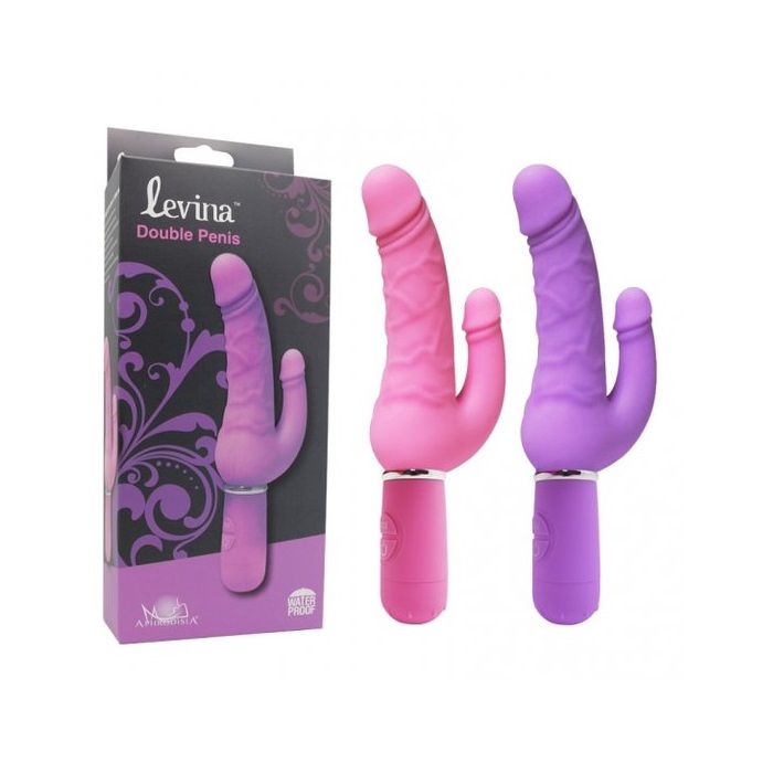 Modern design vibrator for a double penetration. 30 vibratio... Aphrodisia - Levina Double Penis - Pink photo-9