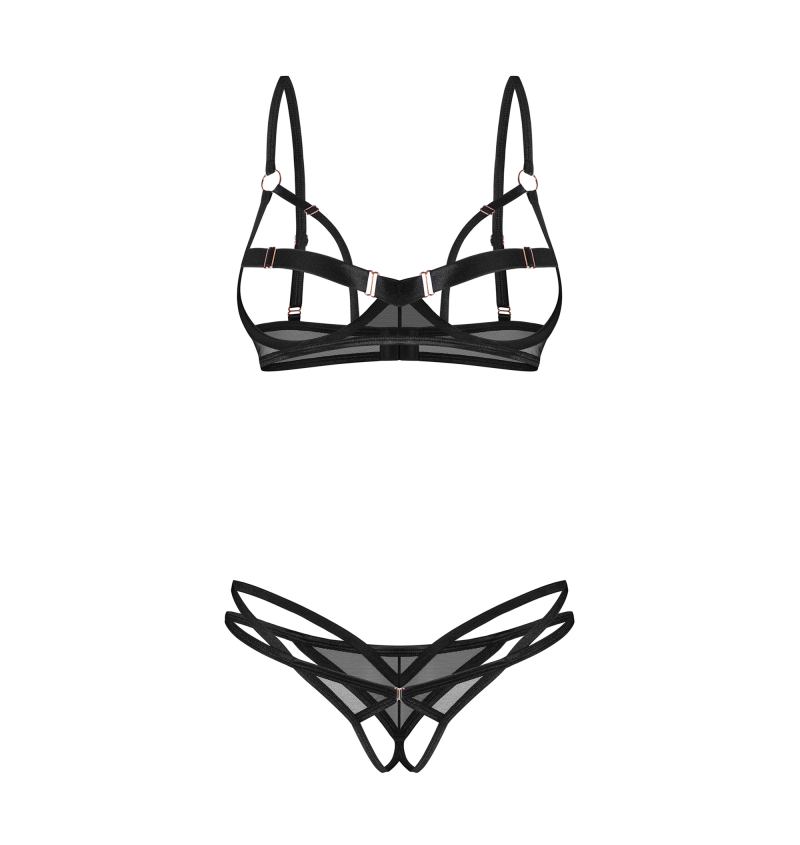 Obsessive - Euridia Crotchless 2pcs Set - Black - XL/2XL 照片-4