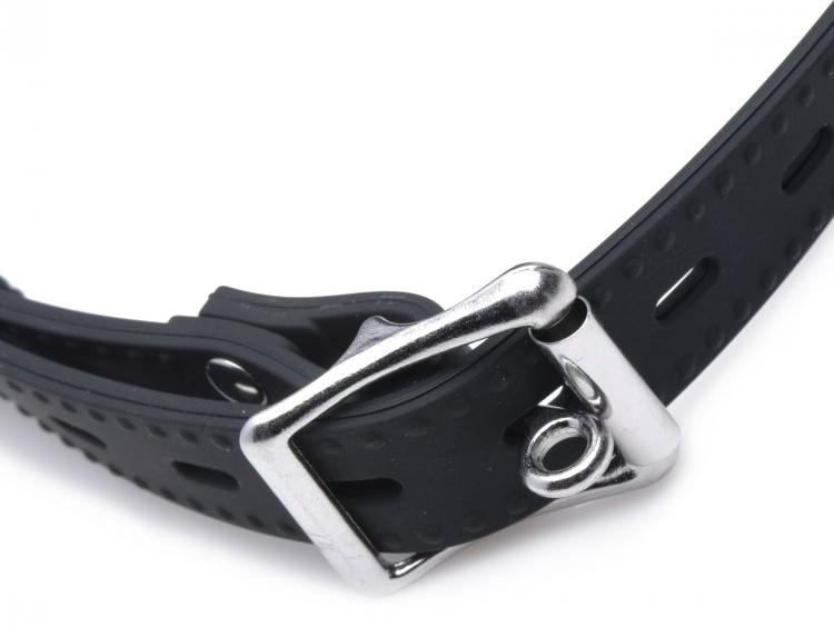 Plug up their pie hole with this unique silicone gag. Push t... Master Series - Pie Hole Feeding Gag - Black photo-5