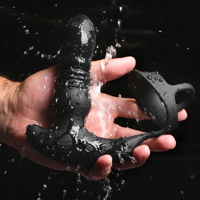 Made for male pleasure! This Thrusting Silicone Vibrator inc... Thunderplugs - Thrusting Plug w Cock Strap - Black photo-3