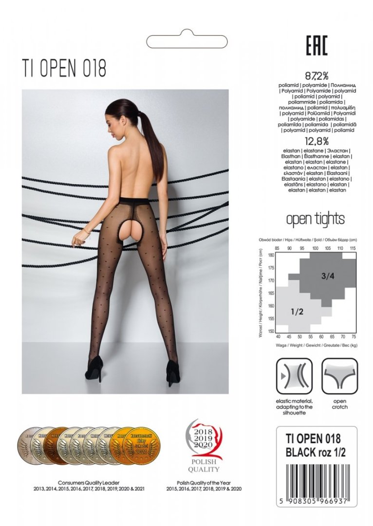 Elegant tights with a cut between the thighs and an interest... Passion - Tiopen 018 Pantyhose - Black - 1/2 photo-6