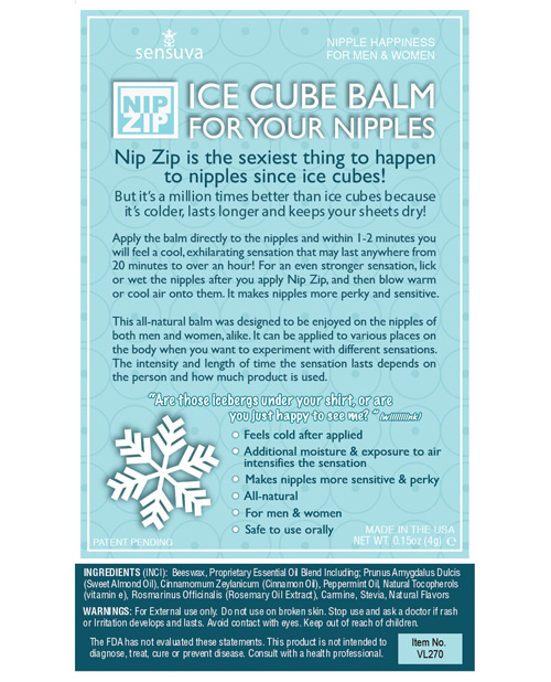 This all-natural balm was designed to be enjoyed on the nipp... Sensuva - Nip Zip Ice Cube Nipple Balm Strawberry Mint - 4g photo-3