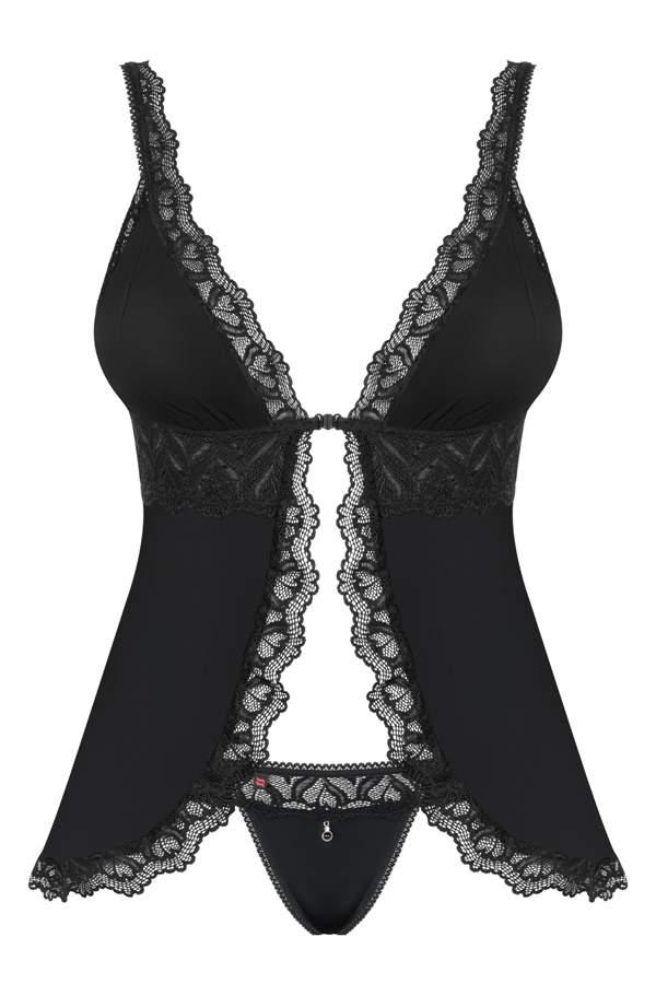 Let yourself be carried away by love... for beautiful linger... Obsessive - Arisha Babydoll & Thong - Black - L/XL photo-7