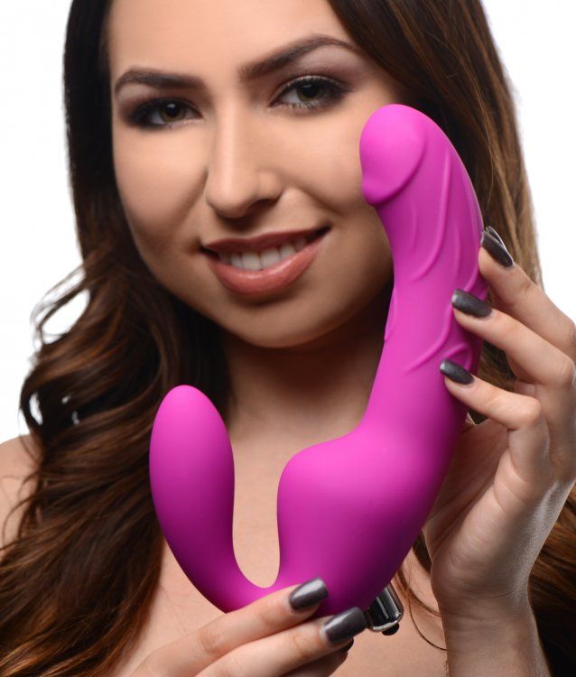 This strapless strap-on is ergonomically designed to provide... Strap U - Royal Rider Vibrating Strapless Strap-On Dildo - Purple photo-5